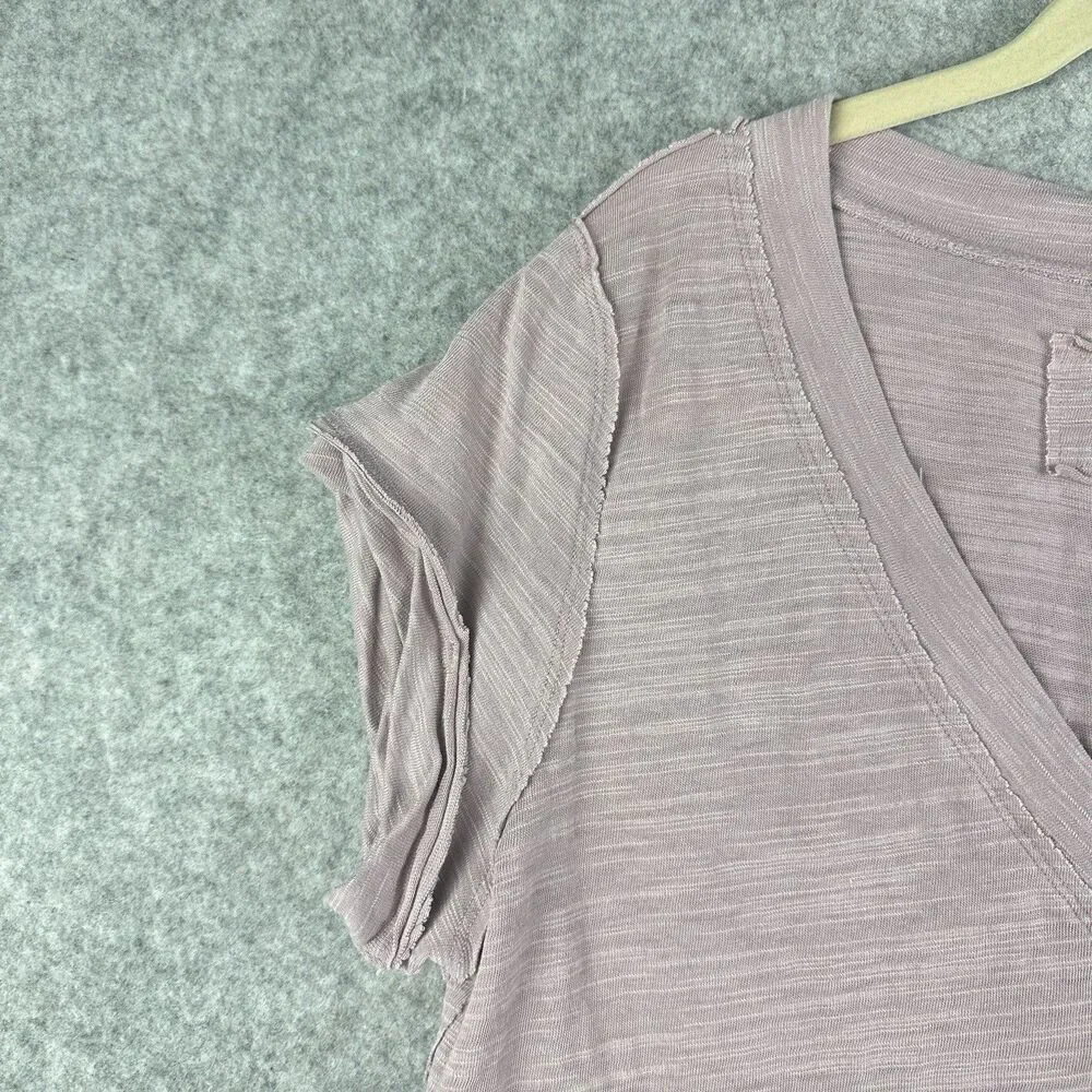 We The Free People Sundance Slub Tee Womens S Lilac Distressed Boho VNeck NEW
